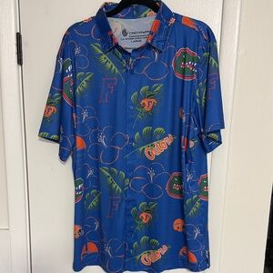 Castaway Blue Tropical Print Florida Gators Men's Polo Button down Shirt